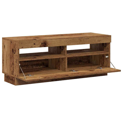TV-bänk med LED-lampor åldrat trä 100x35x40 cm konstruerat trä