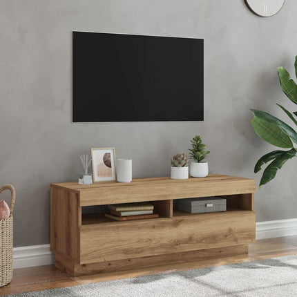 TV-bänk med LED-lampor artisan ek 100x35x40 cm konstruerat trä