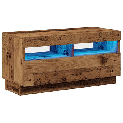 TV-bänk med LED-lampor åldrat trä 80x35x40 cm konstruerat trä