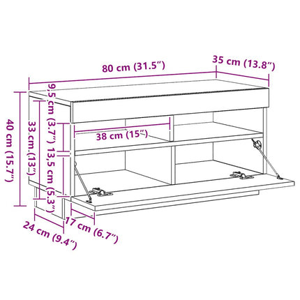 TV-bänk med LED-lampor åldrat trä 80x35x40 cm konstruerat trä