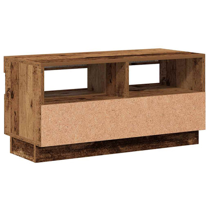 TV-bänk med LED-lampor åldrat trä 80x35x40 cm konstruerat trä