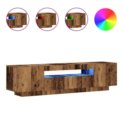 TV-bänk med LED-lampor åldrat trä 160x35x40 cm konstruerat trä