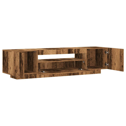 TV-bänk med LED-lampor åldrat trä 160x35x40 cm konstruerat trä
