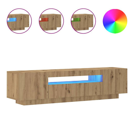 TV-bänk med LED-lampor artisan ek 160x35x40 cm konstruerat trä