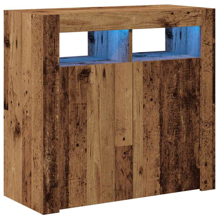 Skänk med LED-belysning åldrat trä 80x35x75 cm konstruerat trä