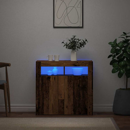 Skänk med LED-belysning åldrat trä 80x35x75 cm konstruerat trä