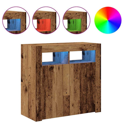 Skänk med LED-belysning åldrat trä 80x35x75 cm konstruerat trä