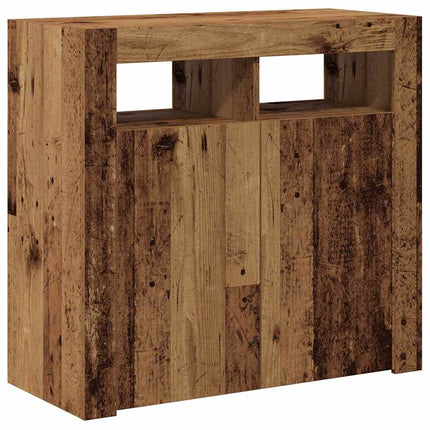 Skänk med LED-belysning åldrat trä 80x35x75 cm konstruerat trä