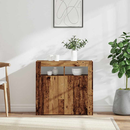 Skänk med LED-belysning åldrat trä 80x35x75 cm konstruerat trä