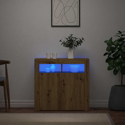 Skänk med LED-belysning artisan ek 80x35x75 cm konstruerat trä
