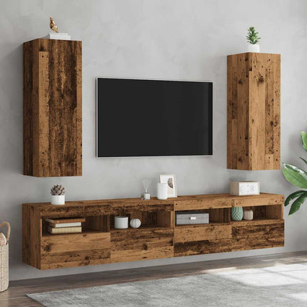 TV-skåp 2 st åldrat trä 30,5x30x90 cm konstruerat trä