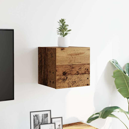 Väggmonterat tv-bänk åldrat trä 30,5x30x30 cm