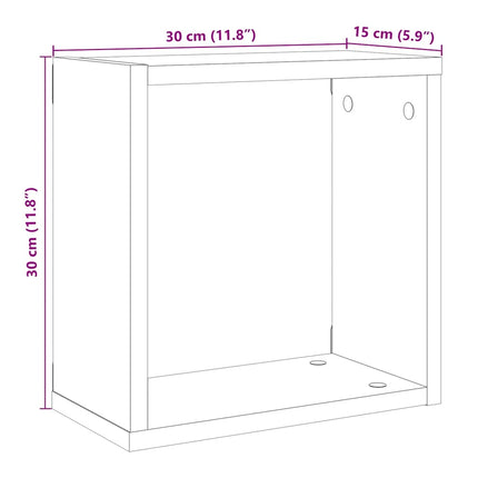 Vägghylla kubformad 2 st åldrat trä 30x15x30 cm konstruerat trä