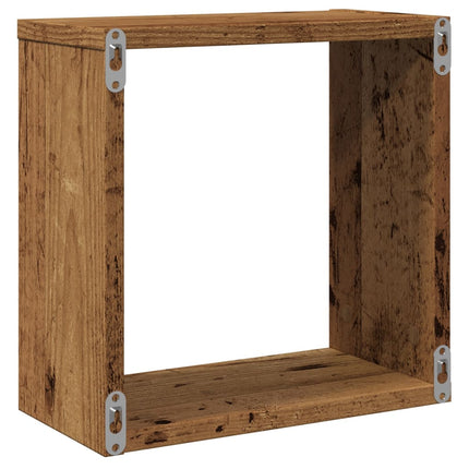 Vägghylla kubformad 4 st åldrat trä 30x15x30 cm konstruerat trä
