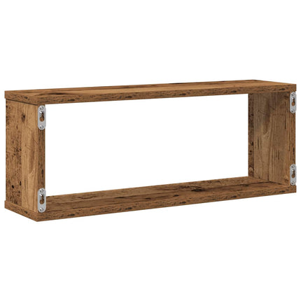 Vägghylla kubformad 4 st åldrat trä 60x15x23 cm konstruerat trä