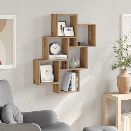 Vägghylla kubformad artisan ek 78x15x93 cm konstruerat trä