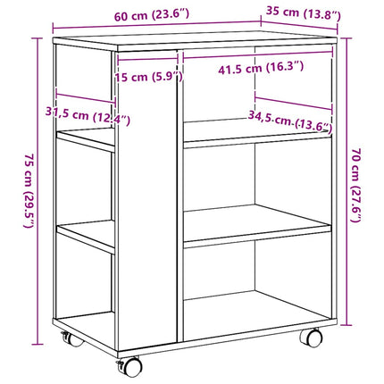 Skåp Med Hjul 60X35X75 Cm Konstruerat Trä