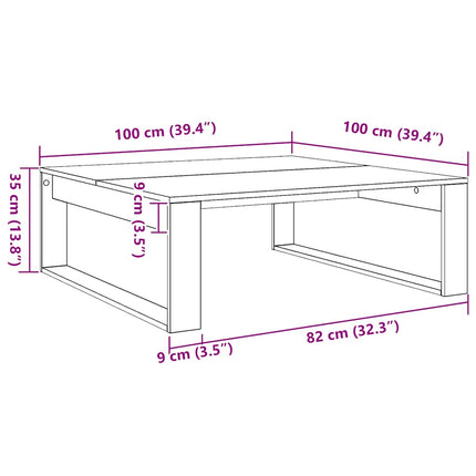 Soffbord artisan ek 100x100x35 cm konstruerat trä
