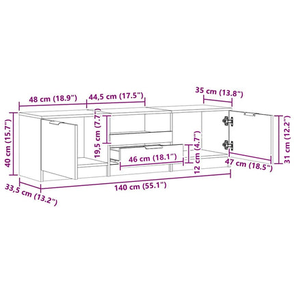 TV-skåp hantverksmässig ek 140x35x40 cm konstruerat trä