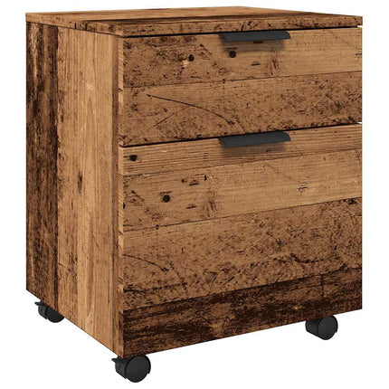 Arkivskåp med hjul gammalt trä 45x38x54 cm konstruerat trä