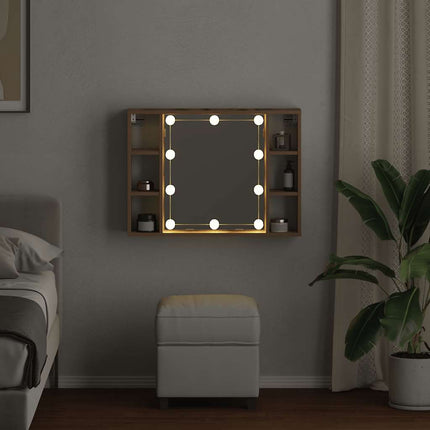 Spegelskåp med LED artisan ek 76x15x55 cm konstruerat trä