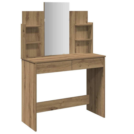 Sminkbord med spegel hantverksmässig ek 96x39x142 cm