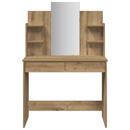 Sminkbord med spegel hantverksmässig ek 96x39x142 cm