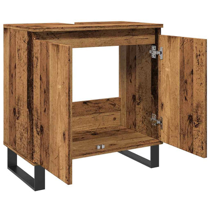 Badrumsskåp åldrat trä 58x33x60 cm konstruerat trä