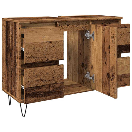 Badrumsskåp gammalt trä 80x33x60 cm konstruerat trä