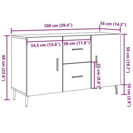 Skänk gammalt trä 100x36x60 cm konstruerat trä