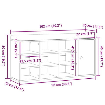 Skobänk hantverksmässig ek 102x32x50 cm konstruerat trä