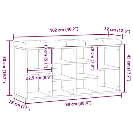 Skobänk hantverksmässig ek 102x32x50 cm konstruerat trä