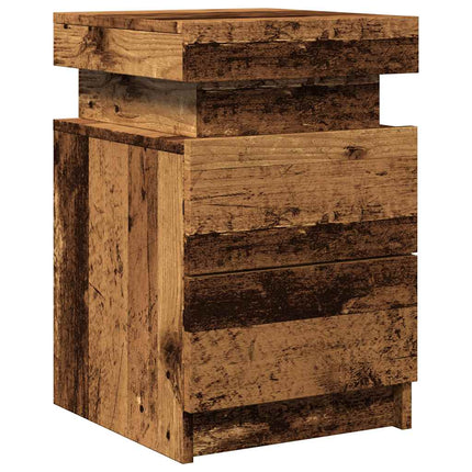 Sängbord med LED vittrat trä trä 35x39x55 cm konstruerat trä