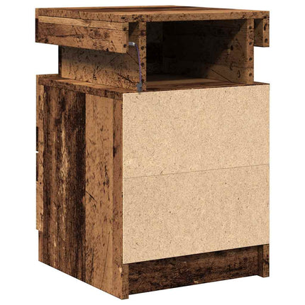 Sängbord med LED vittrat trä trä 35x39x55 cm konstruerat trä