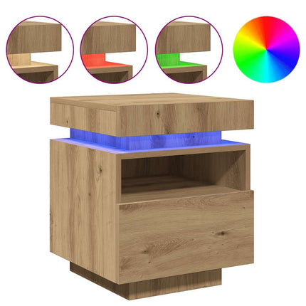 Sängbord med LED-belysning artisan ek 40x39x48,5 cm