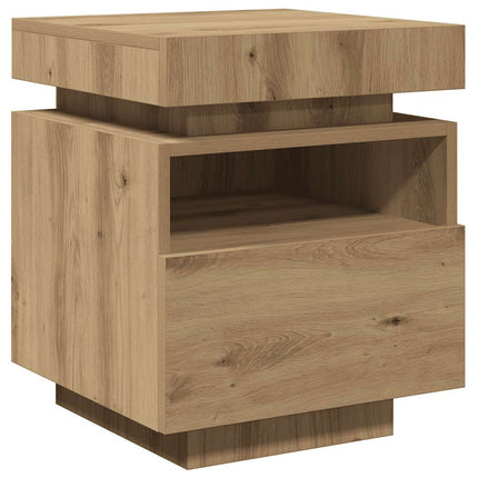Sängbord med LED-belysning artisan ek 40x39x48,5 cm