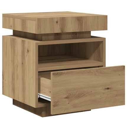 Sängbord med LED-belysning artisan ek 40x39x48,5 cm