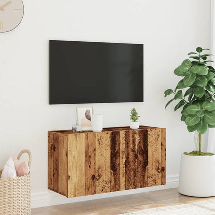 Väggmonterad tv-bänk gammalt trä 80x30x41 cm