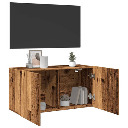 Väggmonterad tv-bänk gammalt trä 80x30x41 cm