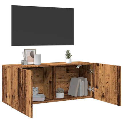 Väggmonterad tv-bänk gammalt trä 100x30x41 cm