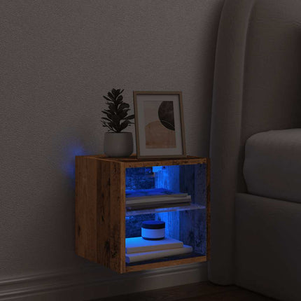 Väggmonterad tv-bänk LED gammalt trä 30x28,5x30 cm