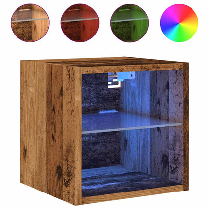 Väggmonterad tv-bänk LED 2 st gammalt trä 30x28,5x30 cm