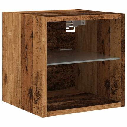 Väggmonterad tv-bänk LED 2 st gammalt trä 30x28,5x30 cm