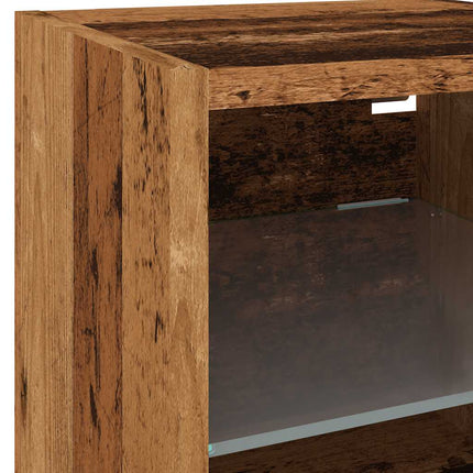 Väggmonterad tv-bänk LED 2 st gammalt trä 30x28,5x30 cm