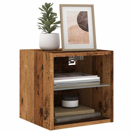 Väggmonterad tv-bänk LED 2 st gammalt trä 30x28,5x30 cm