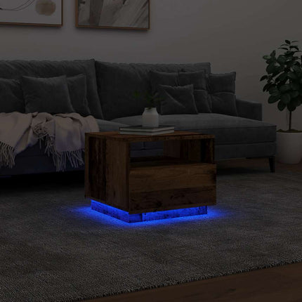 Soffbord med LED gammalt trä 50x49x40 cm