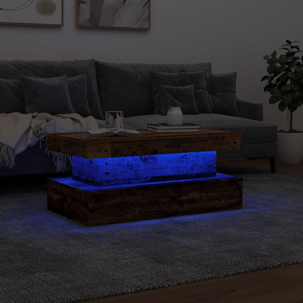 Soffbord med LED gammalt trä 90x50x40 cm