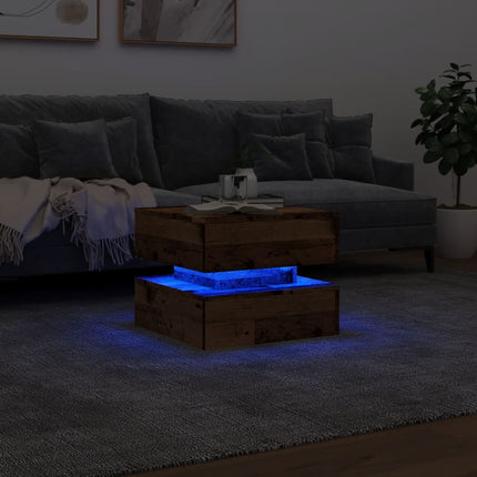 Soffbord med LED gammalt trä 50x50x40 cm