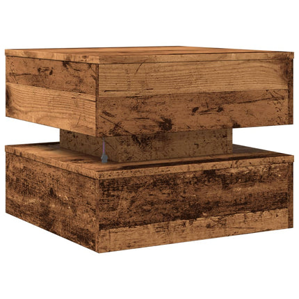 Soffbord med LED gammalt trä 50x50x40 cm