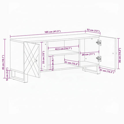 Tv-bänk svart 105x33x46 cm massivt mangoträ